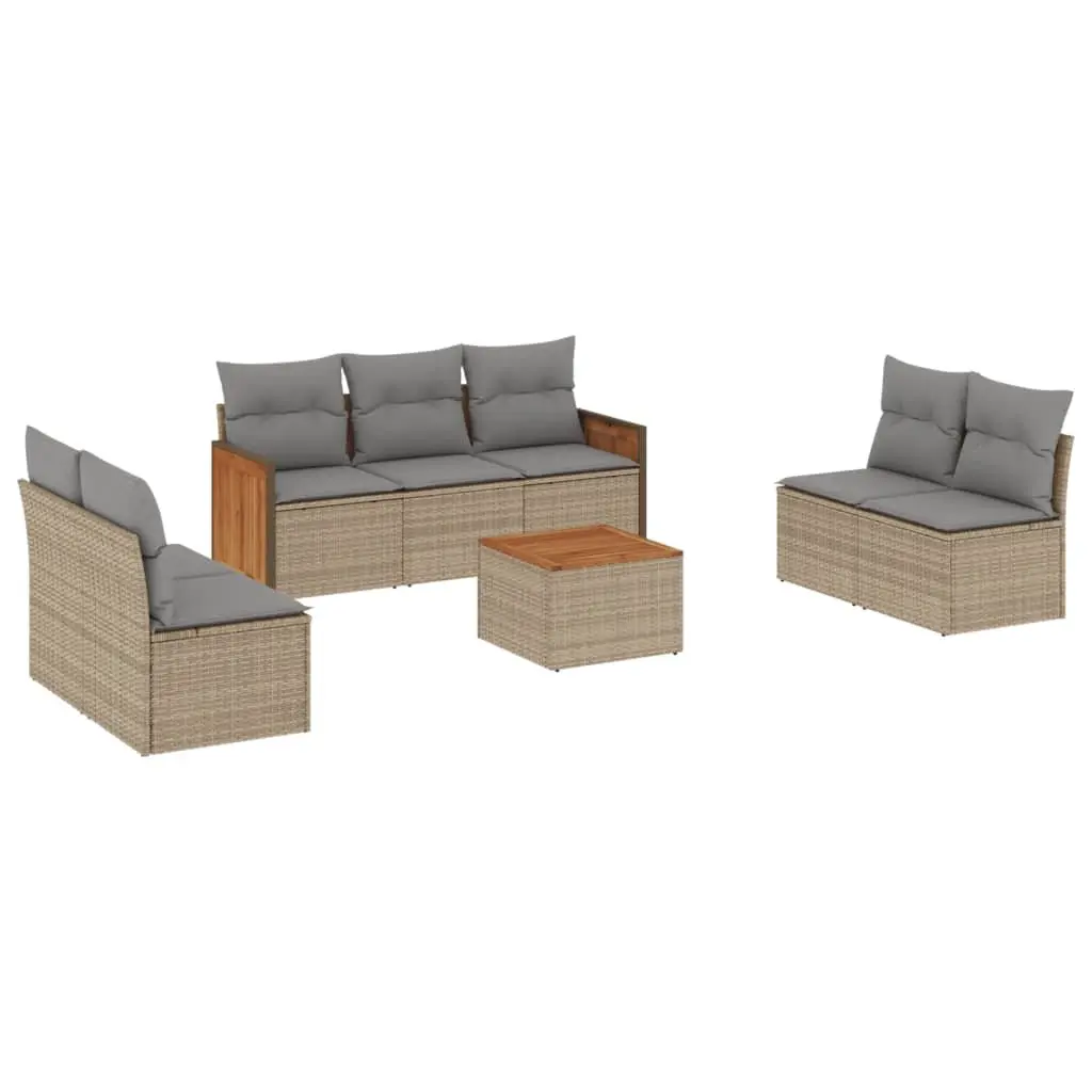Garden Sofa Set 8 Piece Outdoor Furniture Beige Poly Rattan with Cushions Patio
