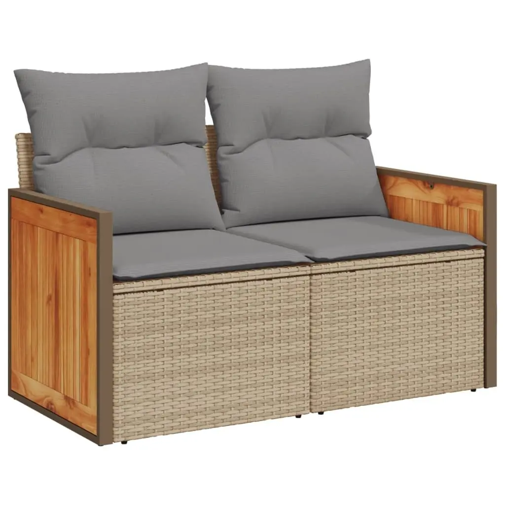 Garden Sofa Set 8 Piece Outdoor Furniture Beige Poly Rattan with Cushions Patio