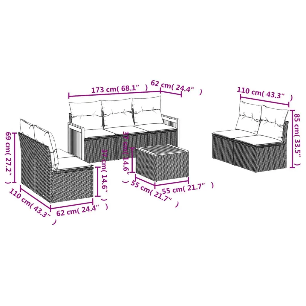 Garden Sofa Set 8 Piece Outdoor Furniture Beige Poly Rattan with Cushions Patio
