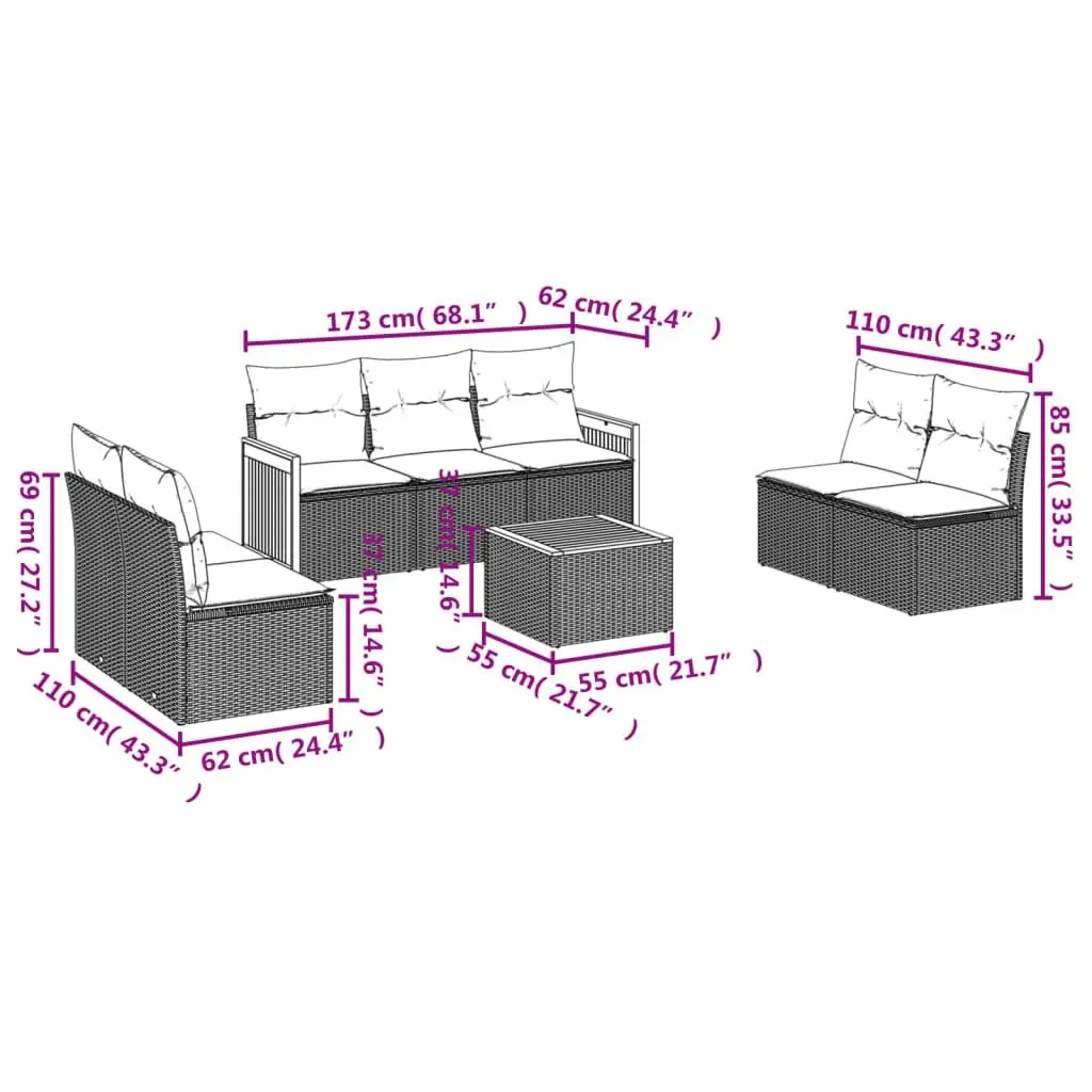 Garden Sofa Set PE Rattan Modular 8 Piece Outdoor Furniture Patio Lounge Grey