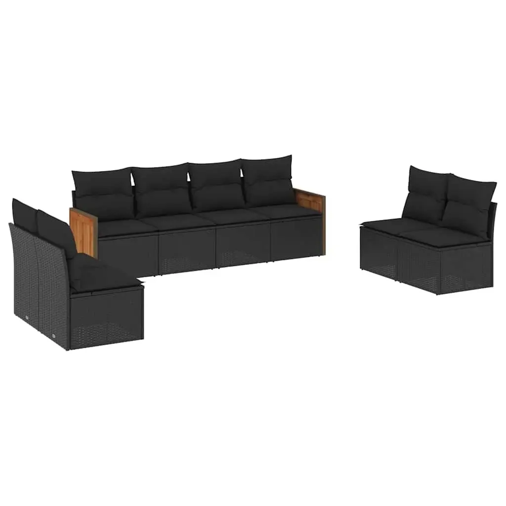 Garden Sofa Set 8 Piece Outdoor Furniture Patio Sectional Black with Cushions