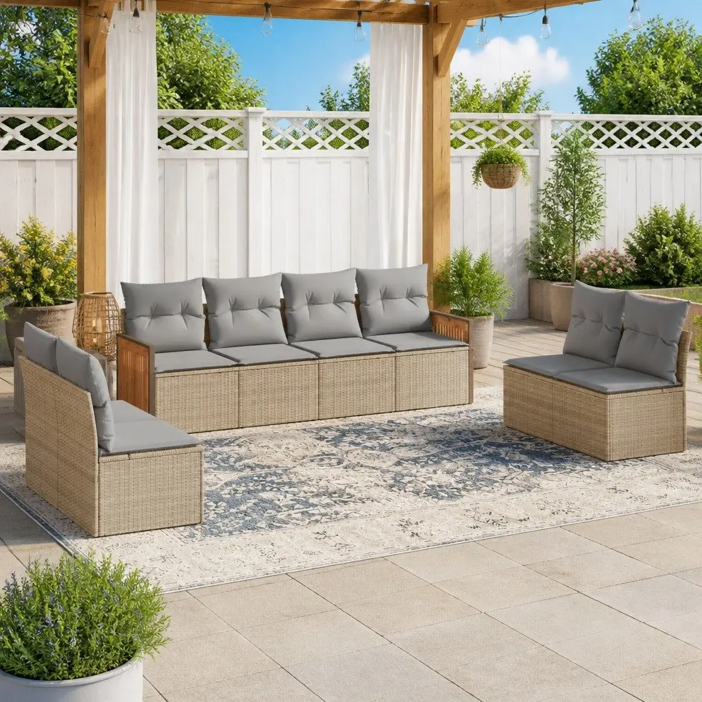 Garden Sofa Set 8 Piece Modular PE Rattan Outdoor Furniture Patio Beige Cushions