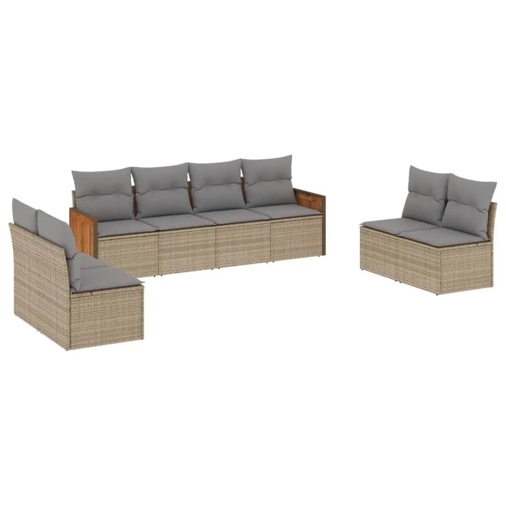 Garden Sofa Set 8 Piece Modular PE Rattan Outdoor Furniture Patio Beige Cushions