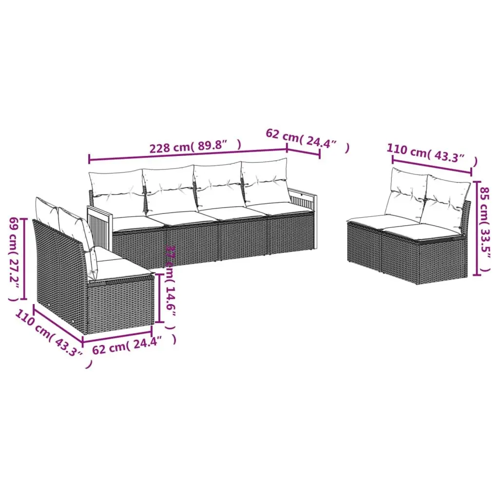 Garden Sofa Set 8 Piece Modular PE Rattan Outdoor Furniture Patio Beige Cushions