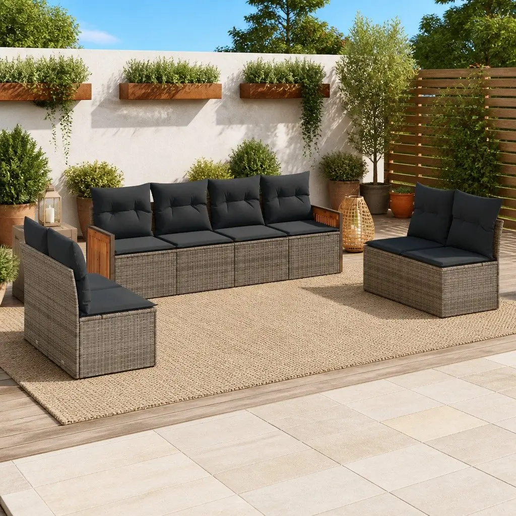 Outdoor Garden Sofa Set 8 Piece Modular Patio Furniture Grey Cushions