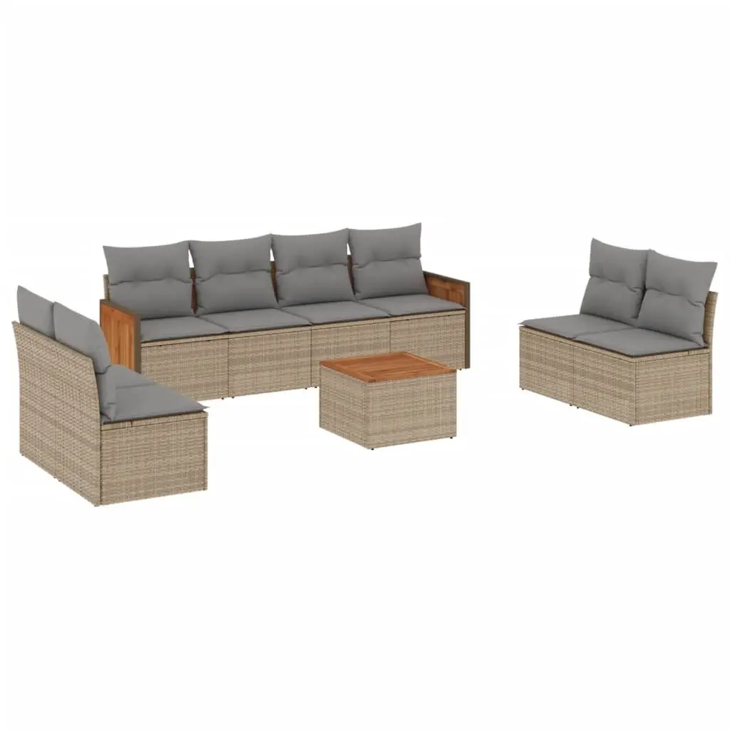 9 Piece Outdoor Garden Sofa Set PE Rattan Beige with Cushions
