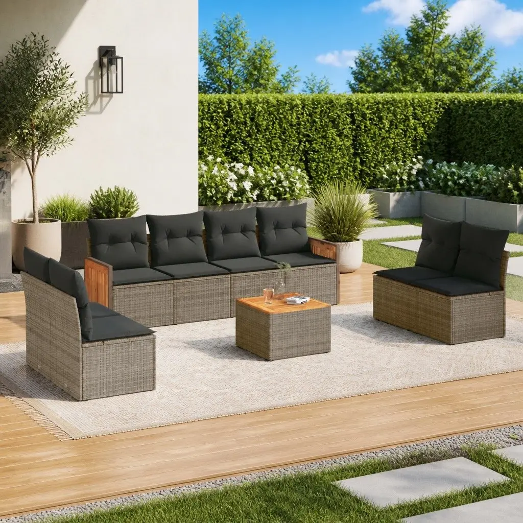 Garden Sofa Set 9 Piece Outdoor Furniture Patio Seating Grey with Cushions