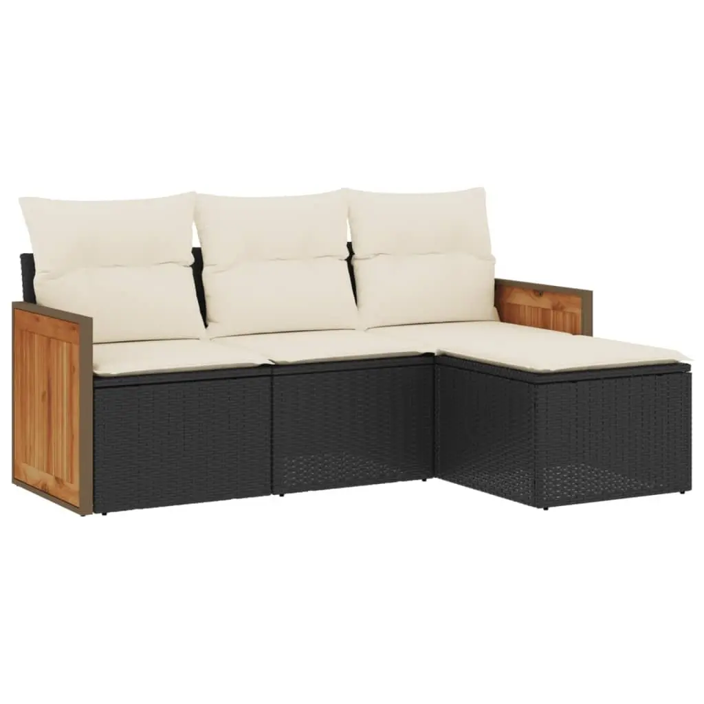 4 Piece Outdoor Patio Furniture Set Modular Black PE Rattan Sofa with Cushions