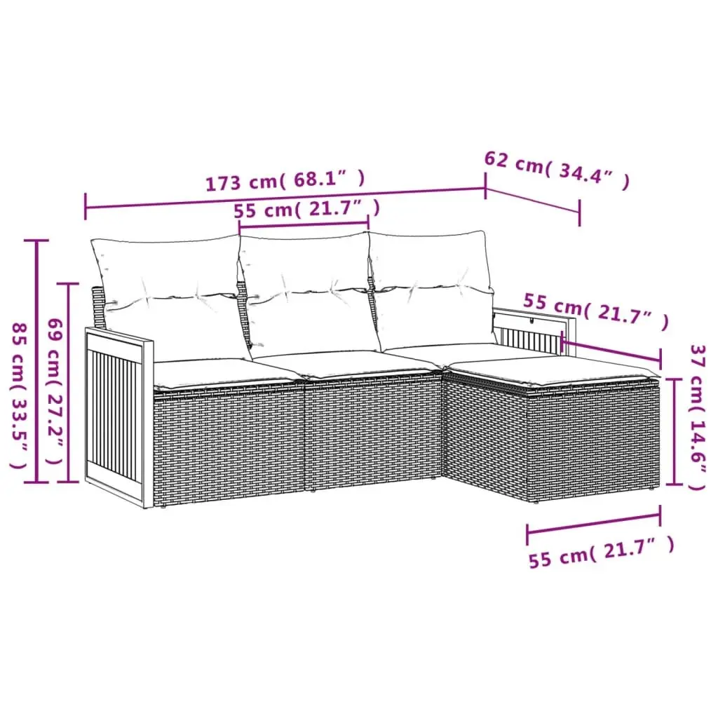 4 Piece Outdoor Patio Furniture Set Modular Black PE Rattan Sofa with Cushions