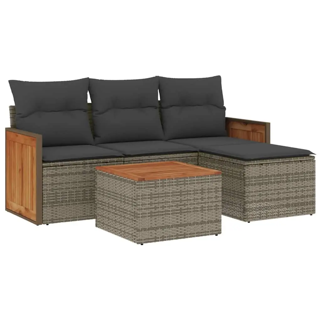 Garden Sofa Set Grey PE Rattan 5 Piece Modular Outdoor Furniture