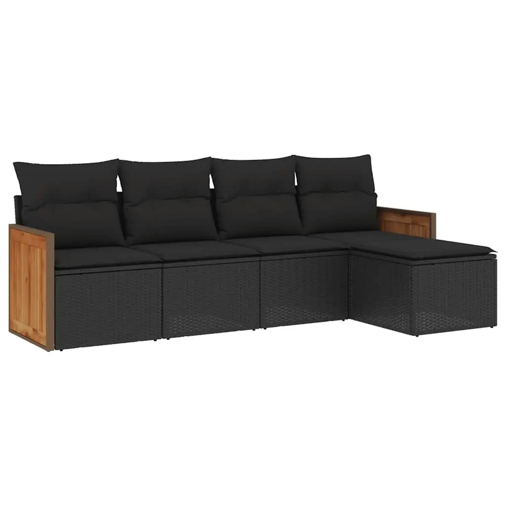 Garden Sofa Set PE Rattan 5 Piece Outdoor Furniture Patio Seating Black