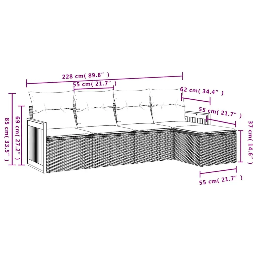Garden Sofa Set PE Rattan 5 Piece Outdoor Furniture Patio Seating Black