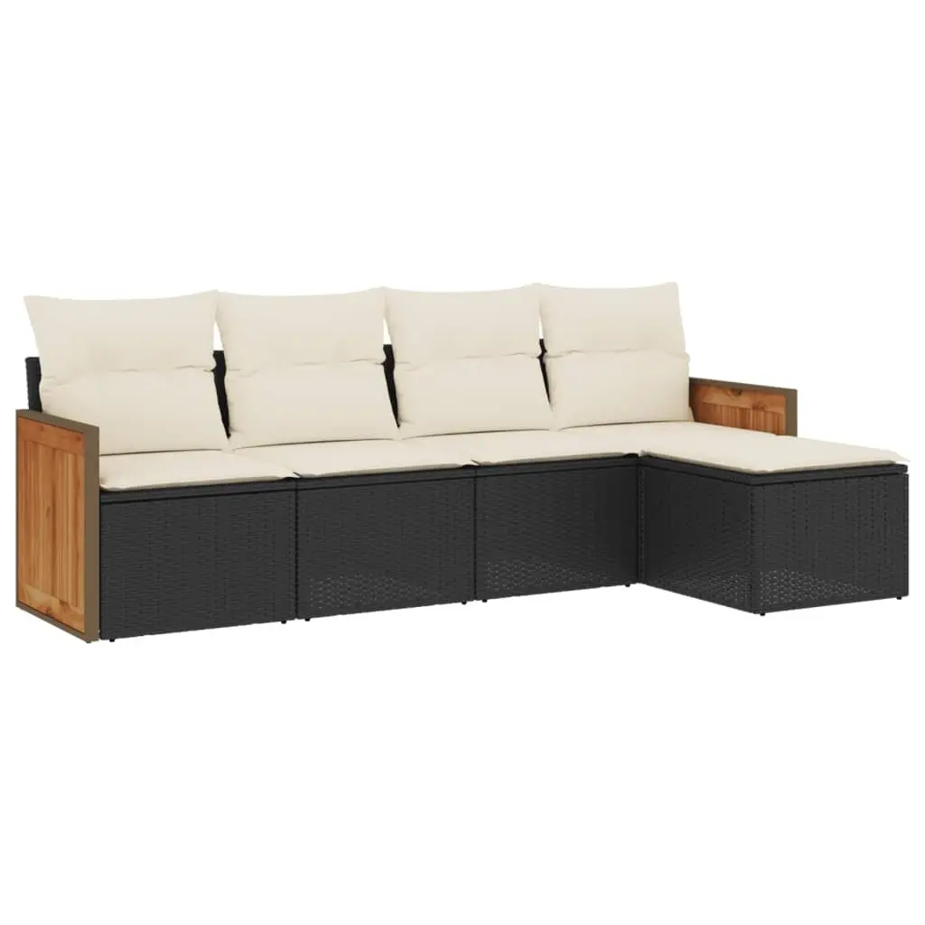 5 Piece Garden Sofa Set PE Rattan Black Outdoor Furniture with Cushions