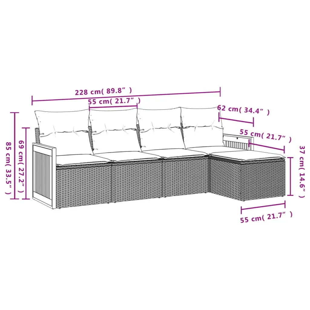 5 Piece Garden Sofa Set Outdoor Patio Furniture with Cushions Grey Poly Rattan