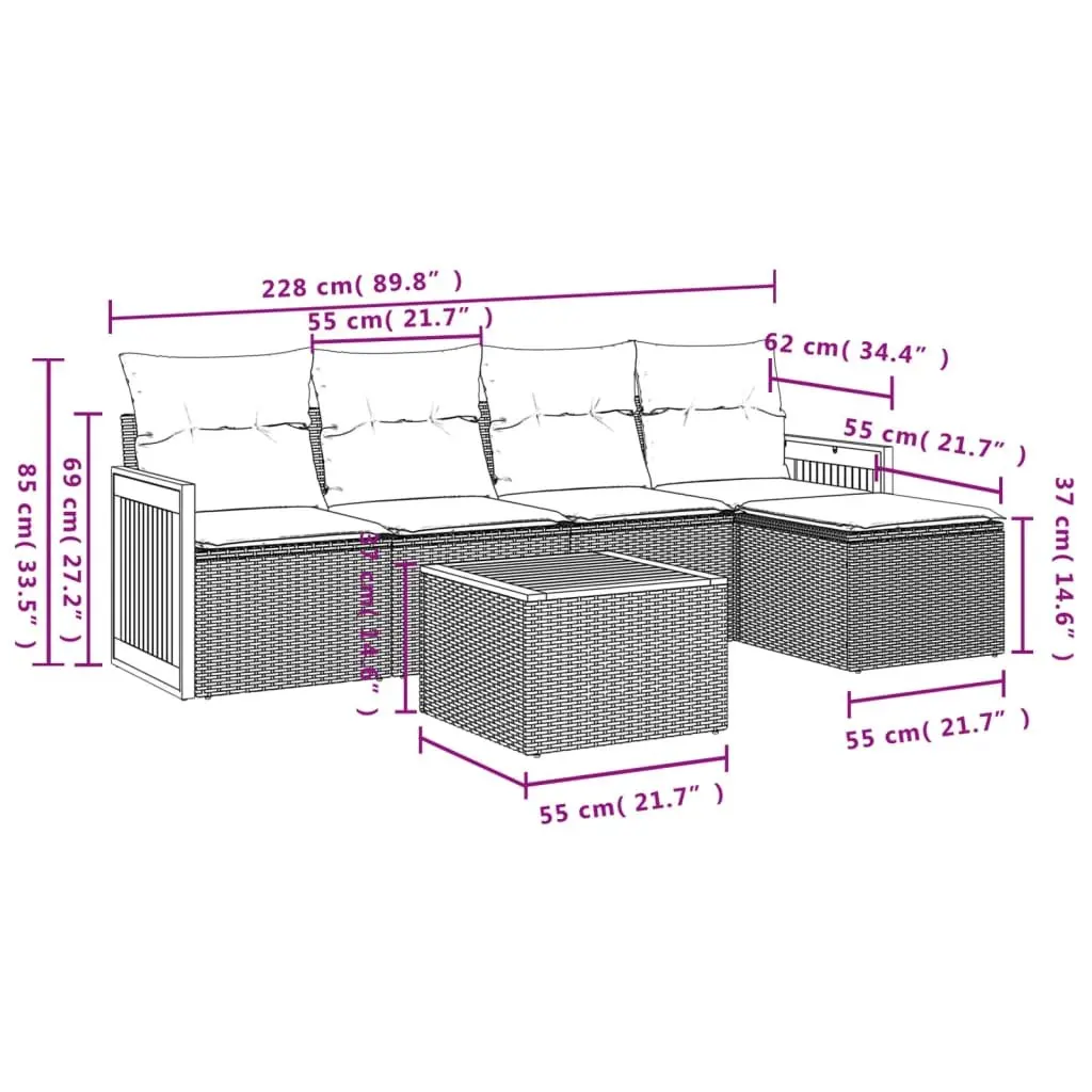 Garden Sofa Set Modular PE Rattan 6 Piece Outdoor Furniture Grey