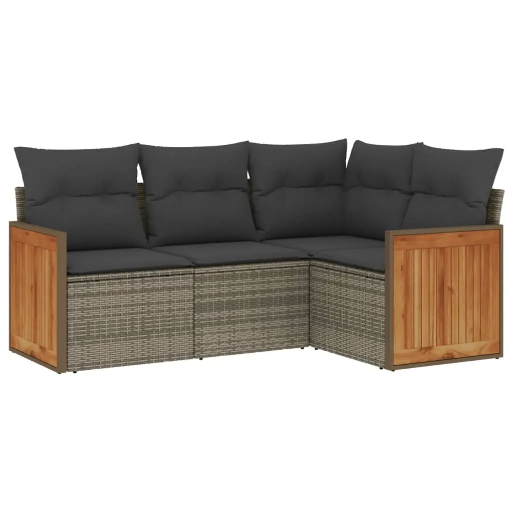 4 Piece Garden Sofa Set with Cushions Grey Poly Rattan Outdoor Furniture Patio