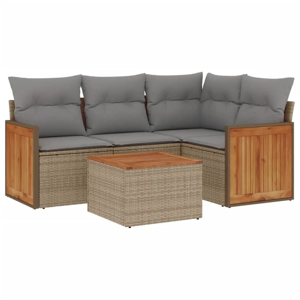 Outdoor Garden Sofa Set 5 Piece Patio Furniture with Cushions Beige Rattan
