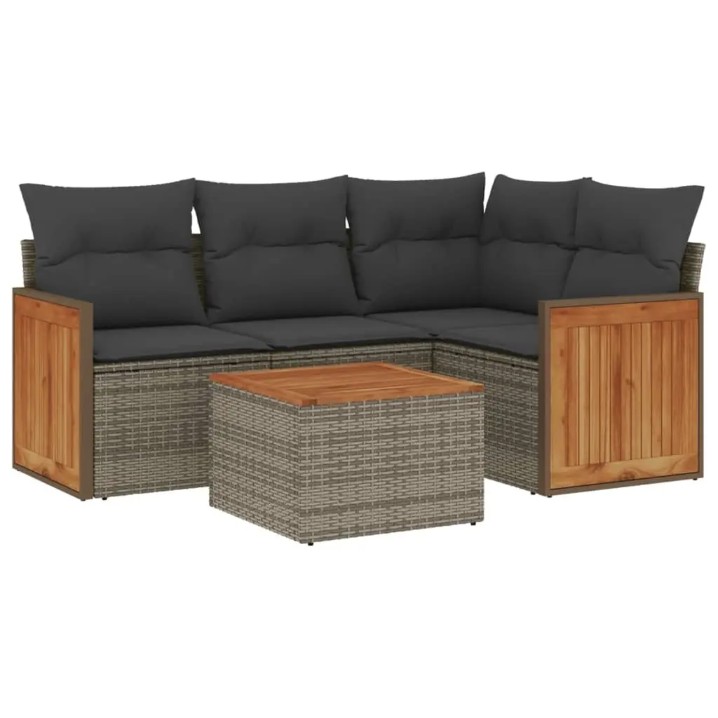 Garden Sofa Set PE Rattan Modular 5 Piece Outdoor Furniture Grey Cushions