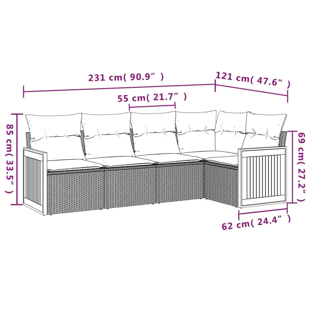 Garden Sofa Set 5 Piece Outdoor Furniture Patio Lounge with Cushions Black