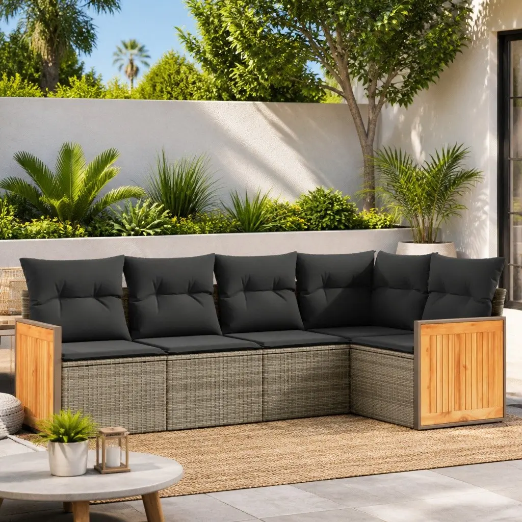Garden Sofa Set 5 Piece PE Rattan Outdoor Furniture Grey with Padded Cushions
