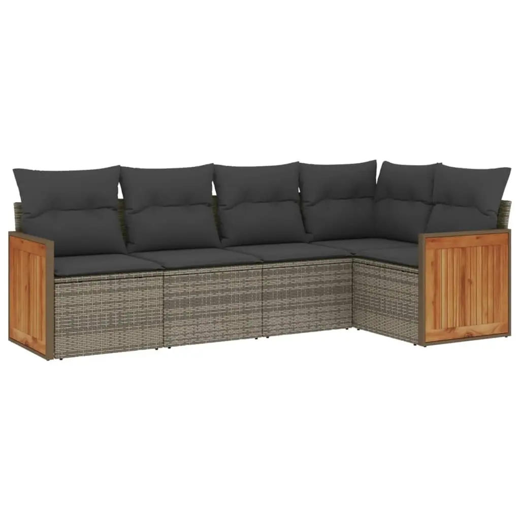 Garden Sofa Set 5 Piece PE Rattan Outdoor Furniture Grey with Padded Cushions