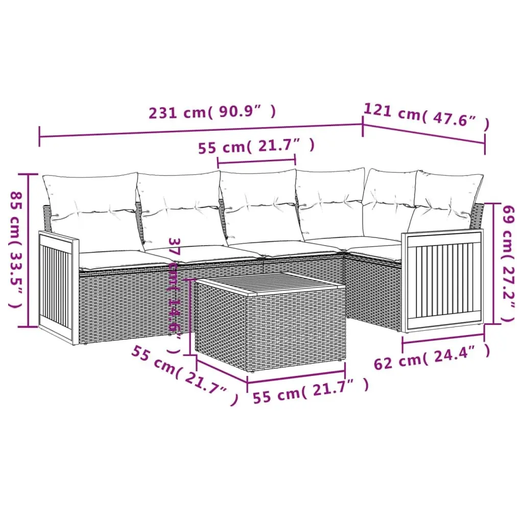 Garden Sofa Set Modular PE Rattan 6 Piece Outdoor Furniture Grey