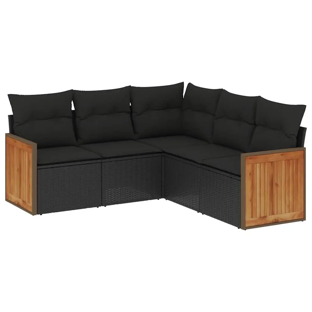 Garden Sofa Set PE Rattan 5 Piece Outdoor Furniture Sectional Black