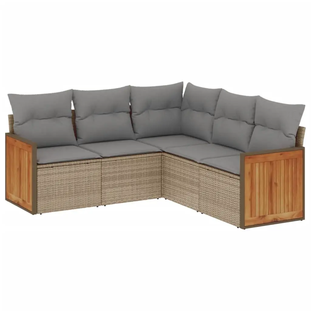 Garden Sofa Set PE Rattan 5 Piece Modular Outdoor Furniture Beige