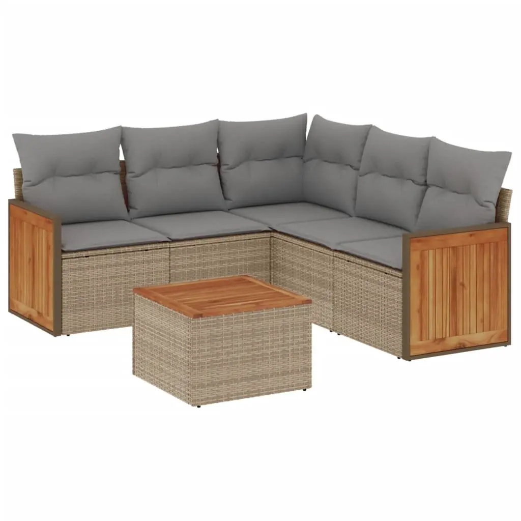 Garden Sofa Set 6 Piece Poly Rattan Outdoor Furniture Beige with Cushions