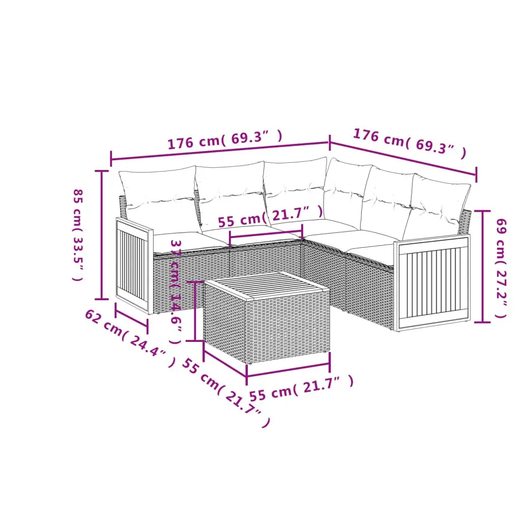 Garden Sofa Set PE Rattan Modular 6 Piece Outdoor Furniture with Cushions Grey