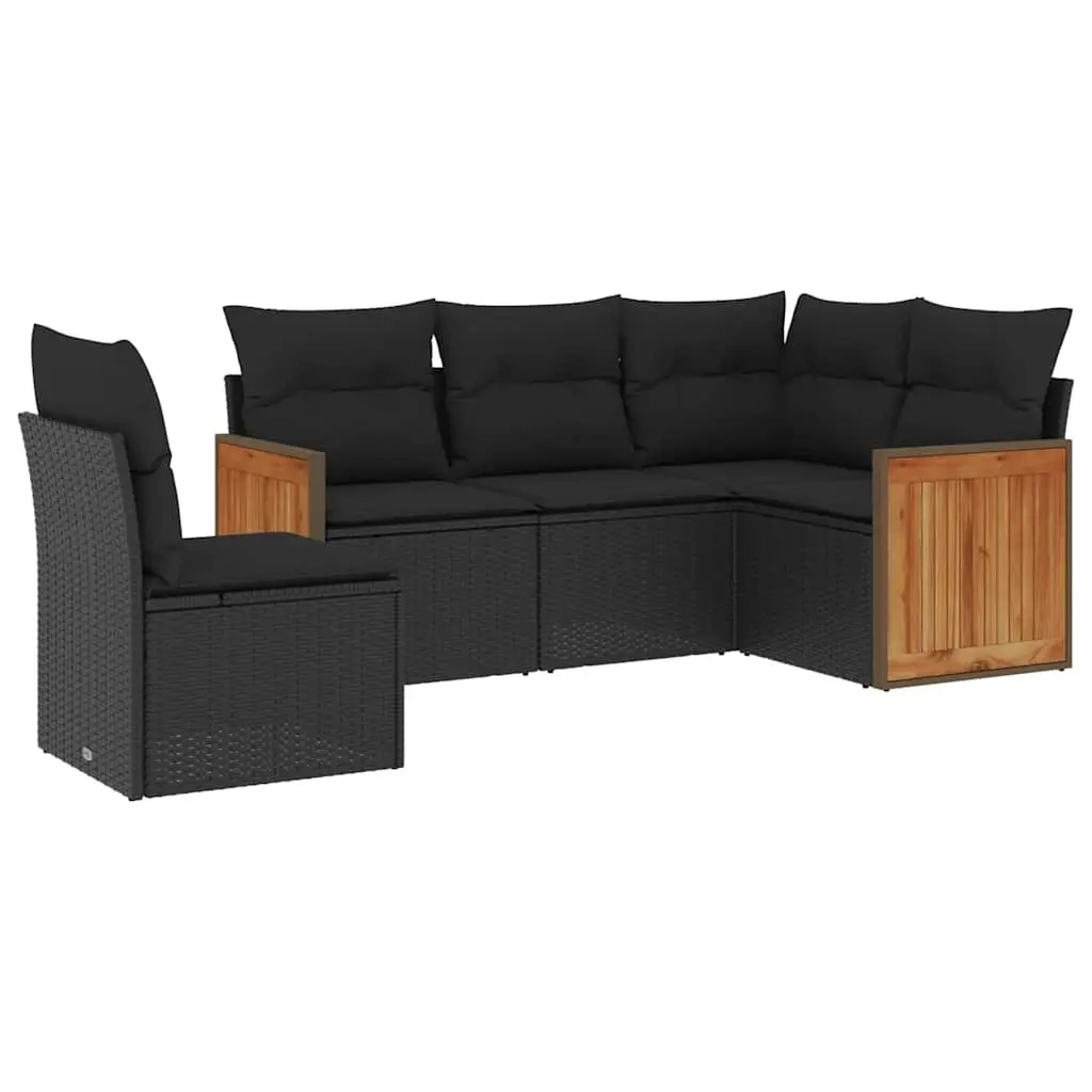 Modular Garden Sofa Set 5 Piece Black PE Rattan Outdoor Furniture with Cushions
