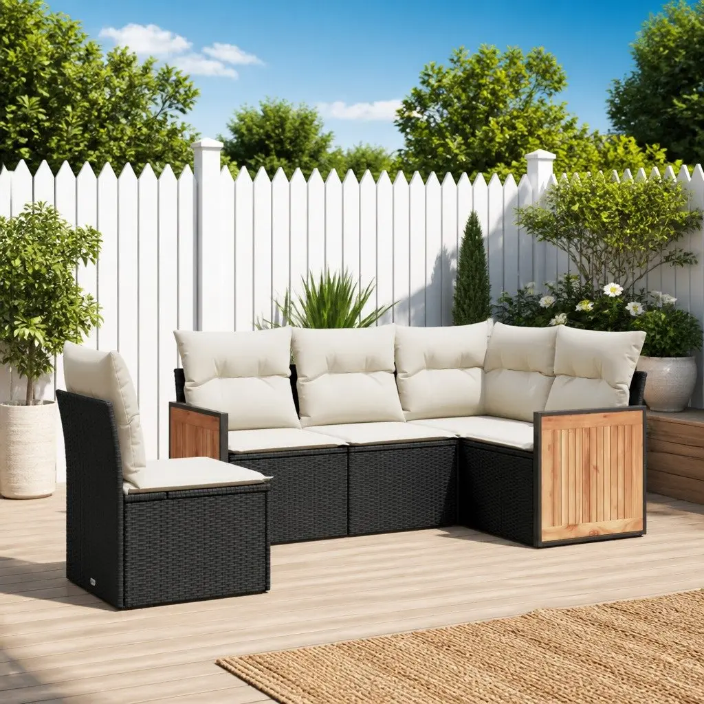 Garden Sofa Set Modular PE Rattan 5 Piece Outdoor Furniture Black