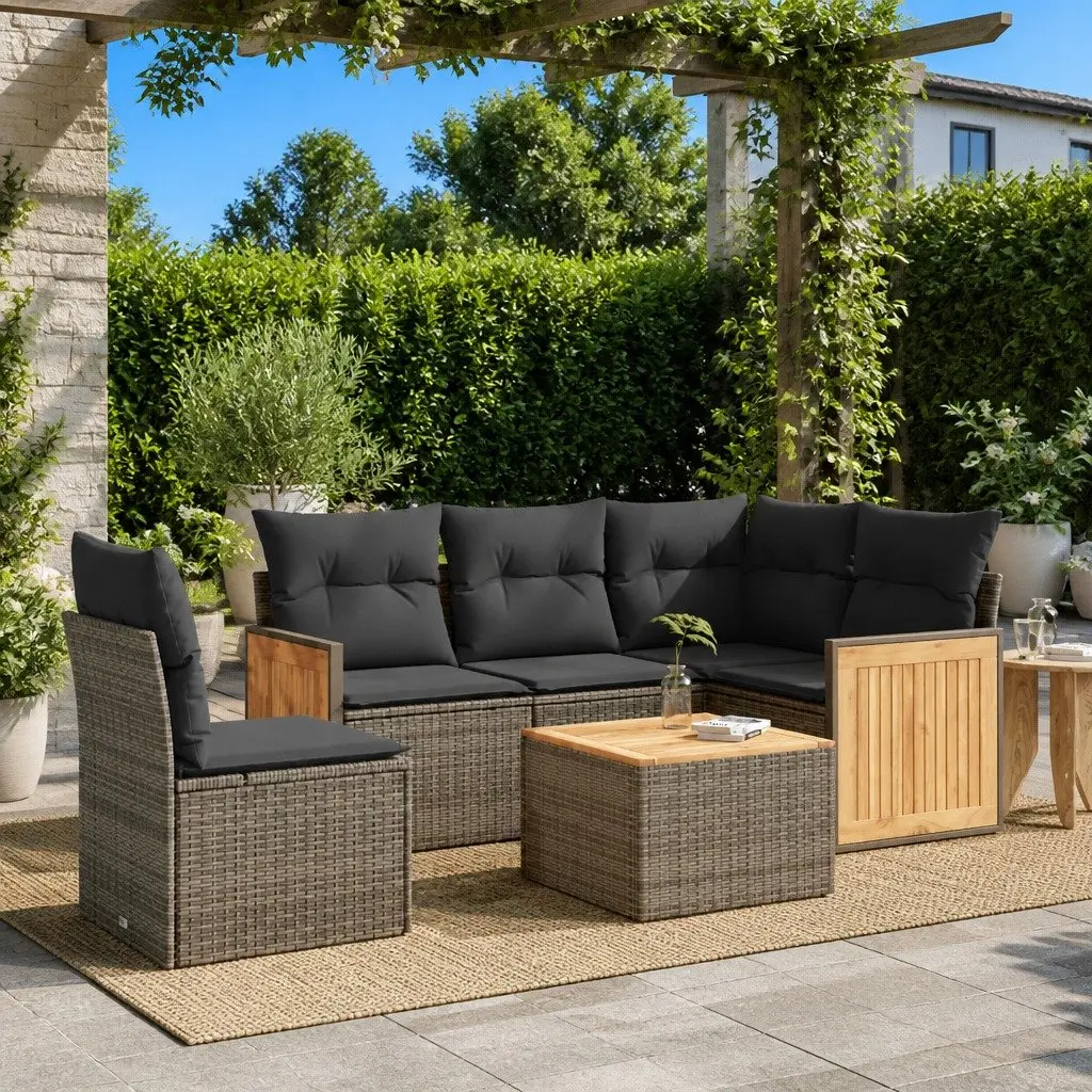 Garden Sofa Set 6 Piece Outdoor Furniture Patio Sectional with Cushions Grey