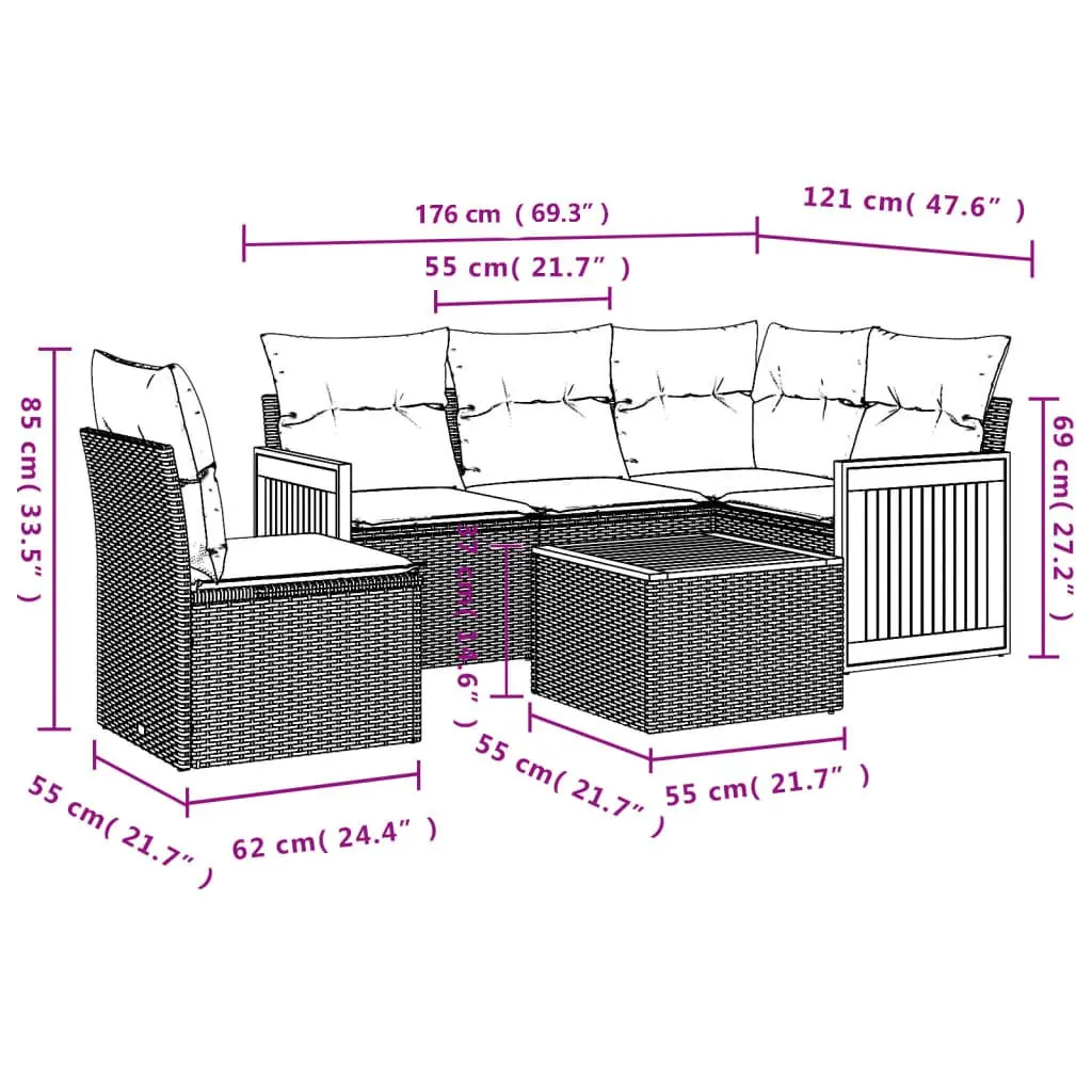 Garden Sofa Set 6 Piece Outdoor Furniture Patio Sectional with Cushions Grey