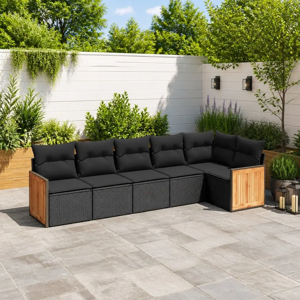 Outdoor Furniture Sofa Set 6 Piece Modular Black PE Rattan with Cushions