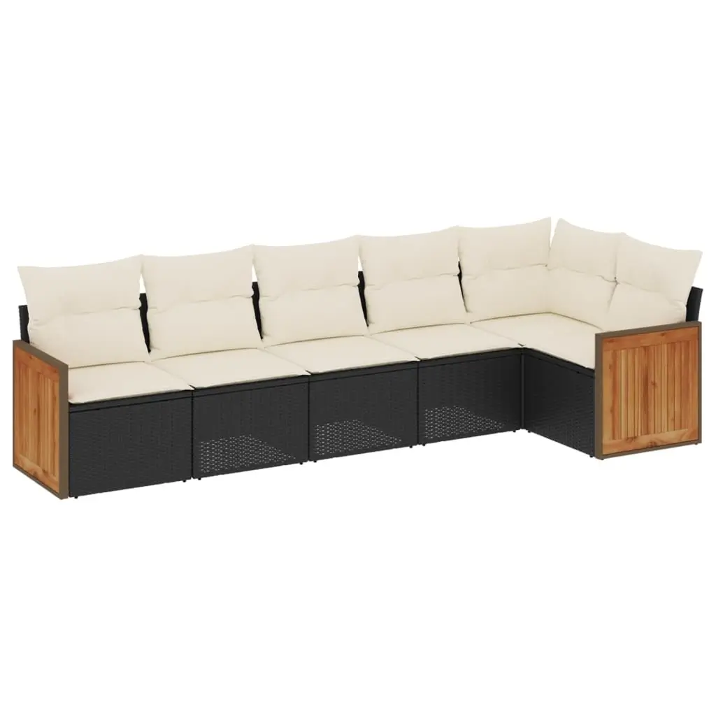 6 Piece Modular Outdoor Sofa Set PE Rattan Black with Cushions