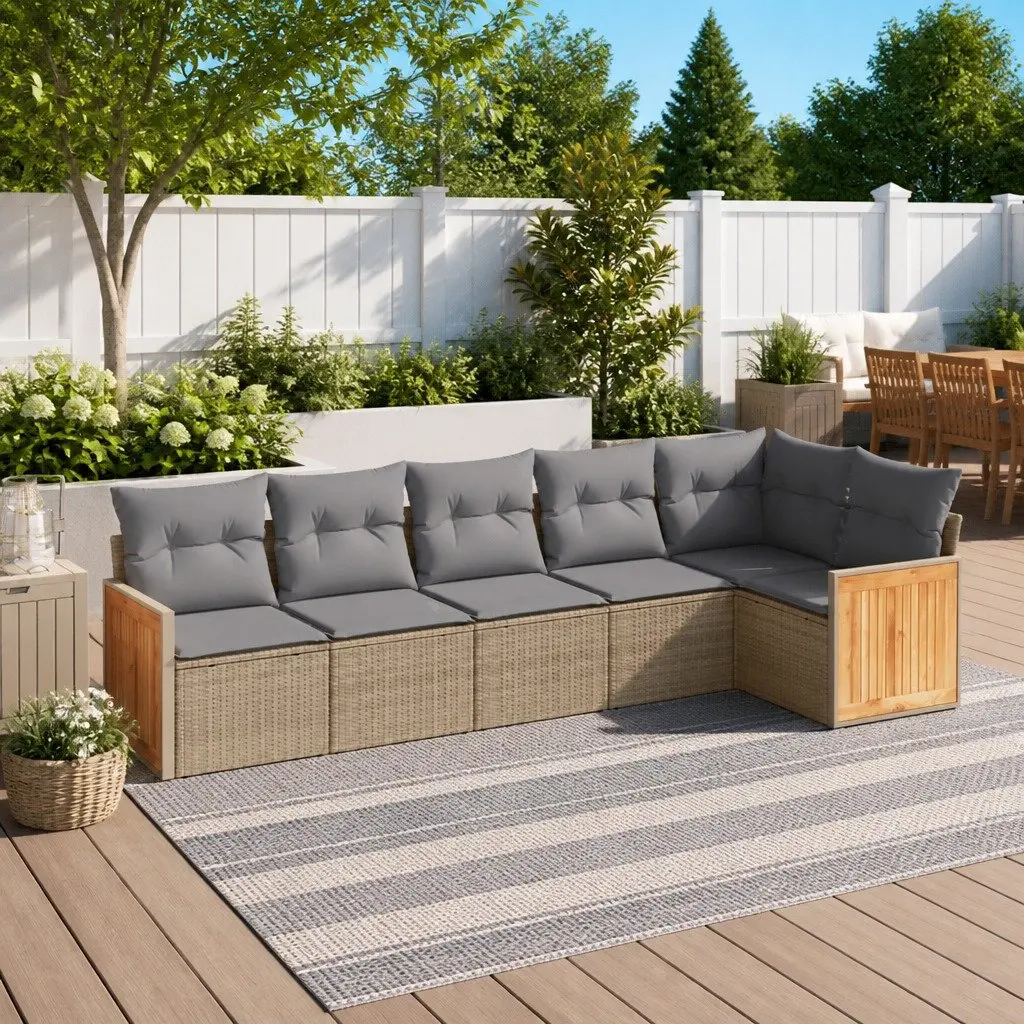 Garden Sofa Set PE Rattan Modular 6 Piece Outdoor Furniture Beige