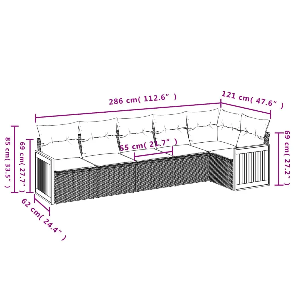 Garden Sofa Set PE Rattan Modular 6 Piece Outdoor Furniture Beige