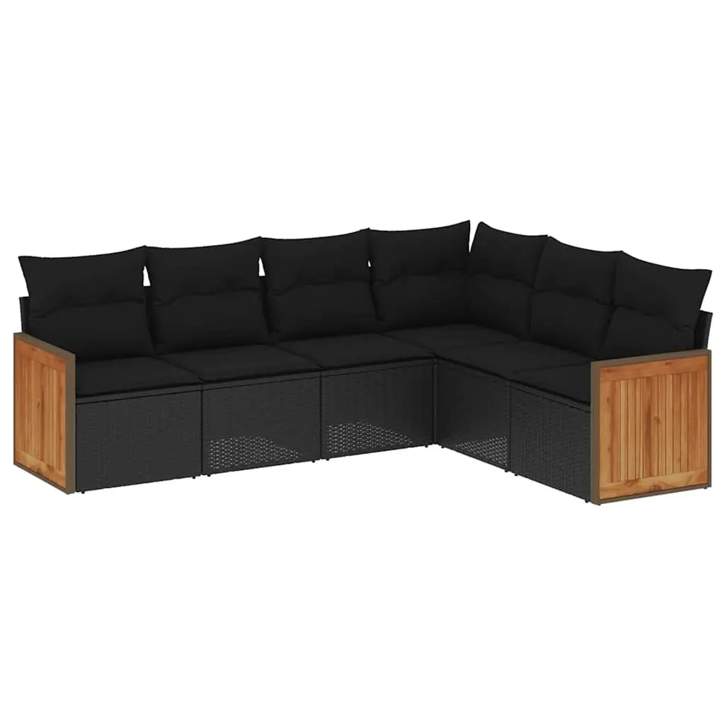 Garden Sofa Set 6 Piece Outdoor Furniture Black Poly Rattan Patio Lounge with
