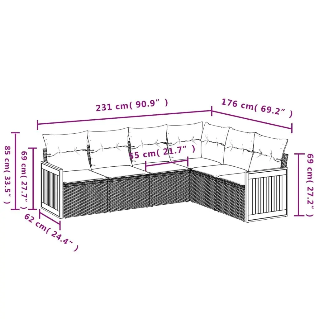 Garden Sofa Set 6 Piece Outdoor Furniture Beige with Cushions Patio Sectional