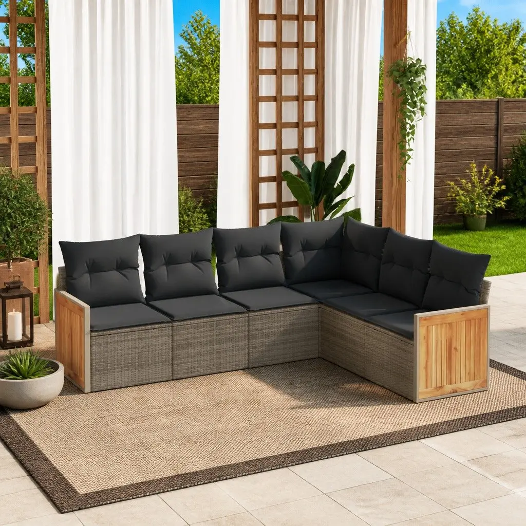 Garden Sofa Set PE Rattan Modular 6 Piece Outdoor Furniture Grey