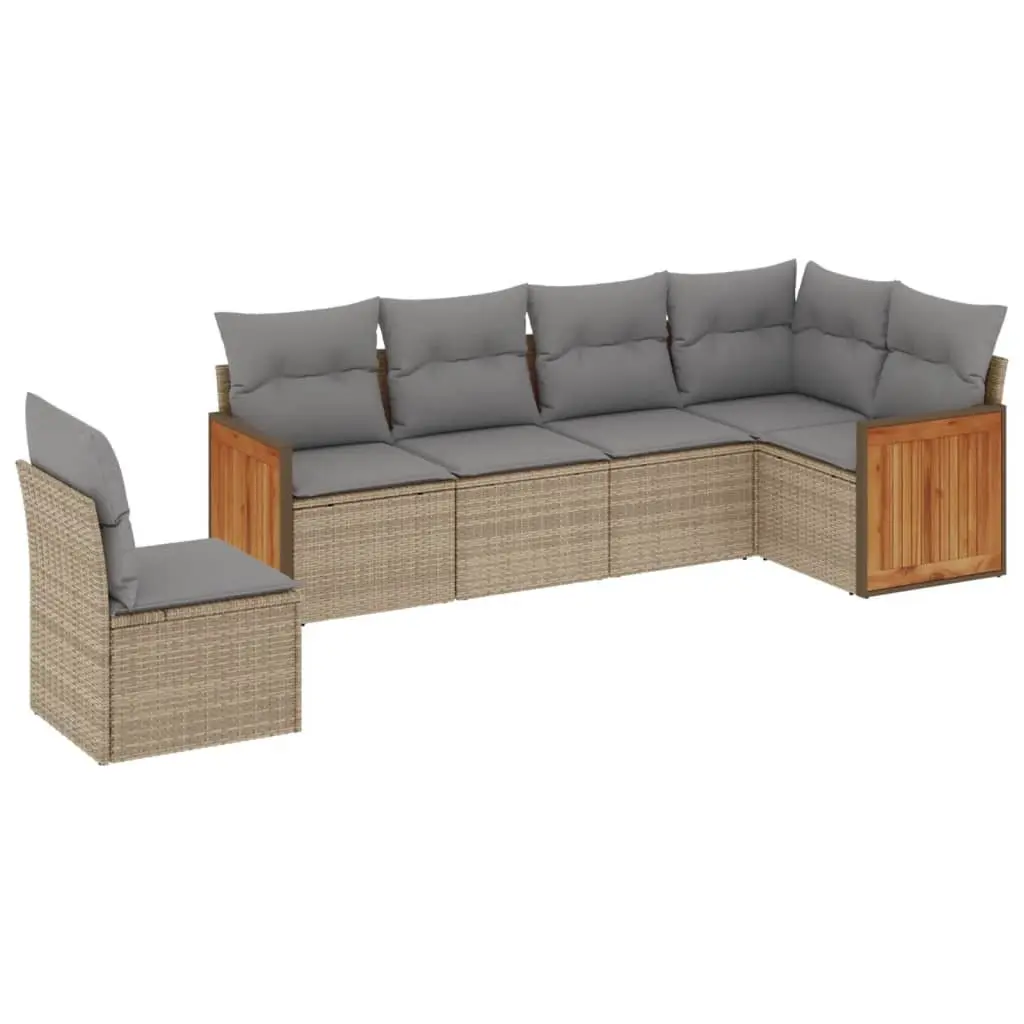Outdoor Garden Sofa Set 6 Piece Beige Poly Rattan Furniture with Cushions Patio