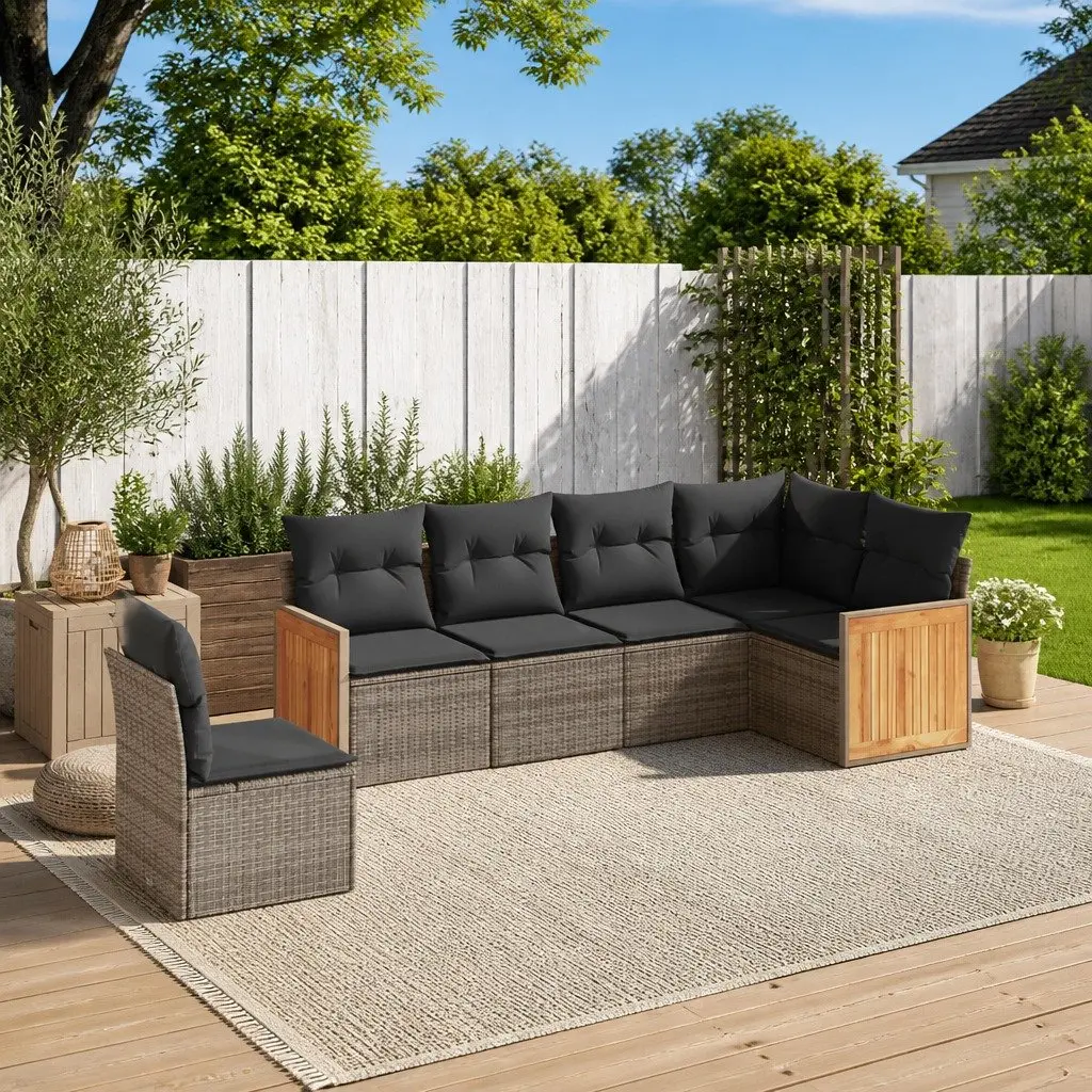 Garden Sofa Set Modular PE Rattan 6 Piece Outdoor Furniture Grey