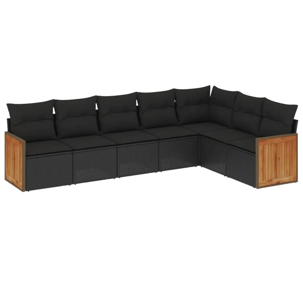 7 Piece Outdoor Furniture Patio Sofa Set Modular PE Rattan Black with Cushions