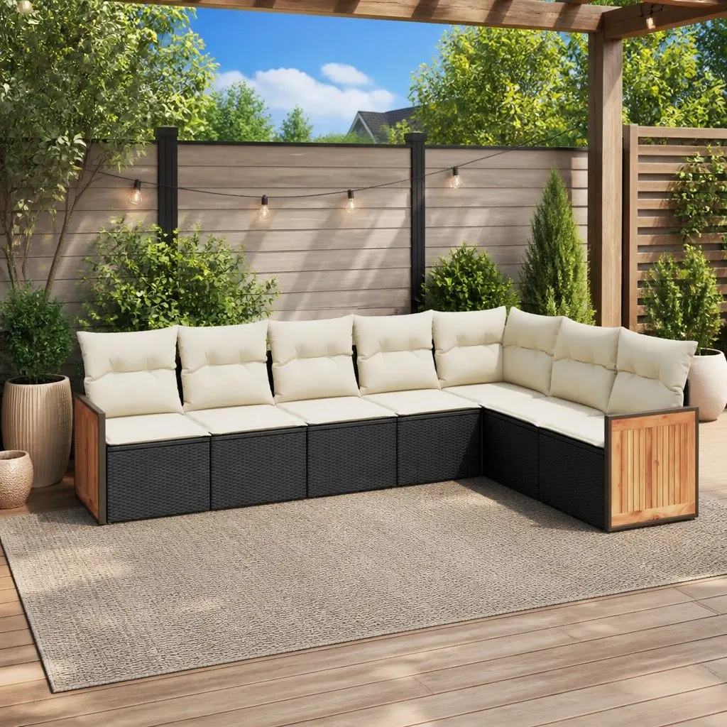 7 Piece Garden Sofa Set PE Rattan Outdoor Patio Furniture with Cushions Black