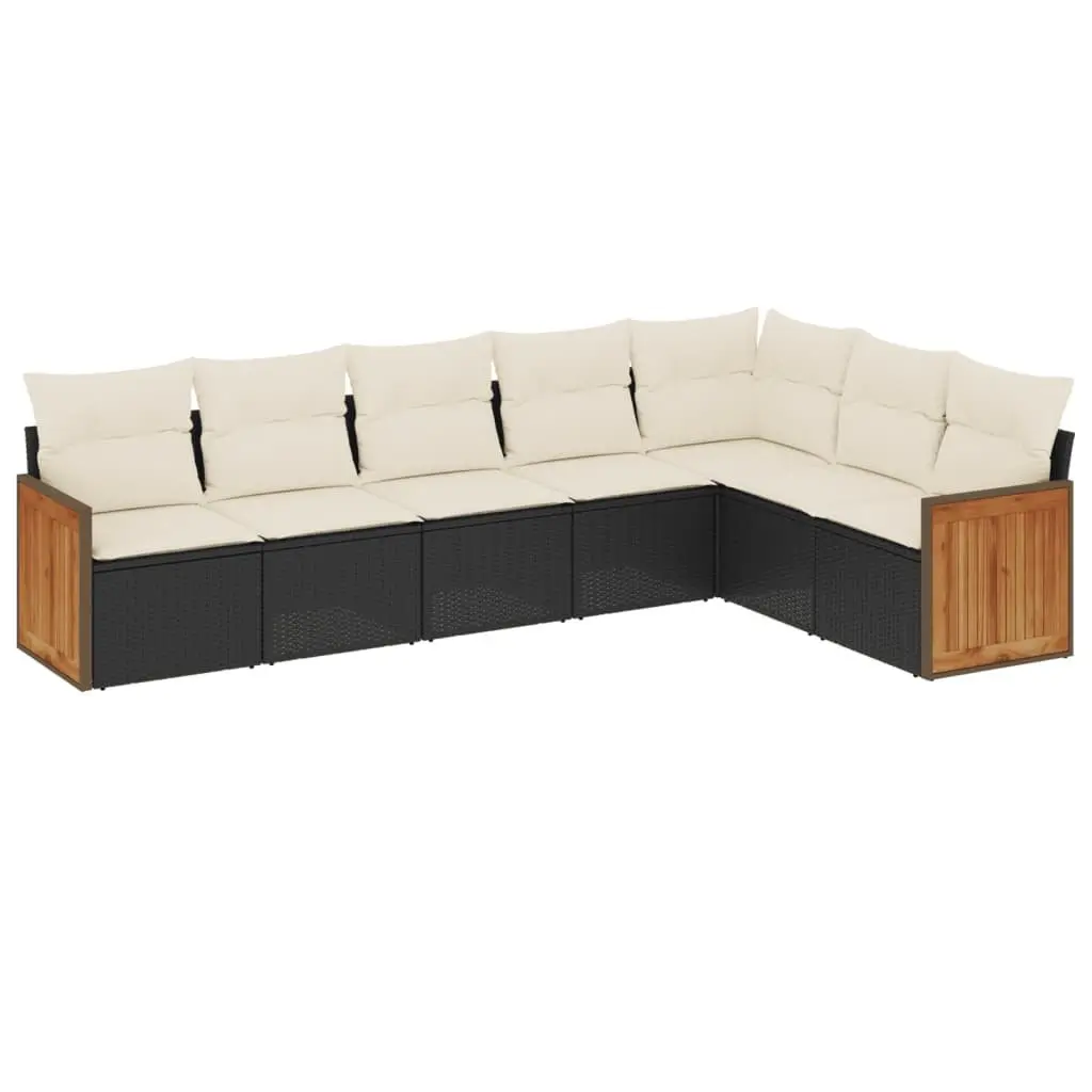 7 Piece Garden Sofa Set PE Rattan Outdoor Patio Furniture with Cushions Black