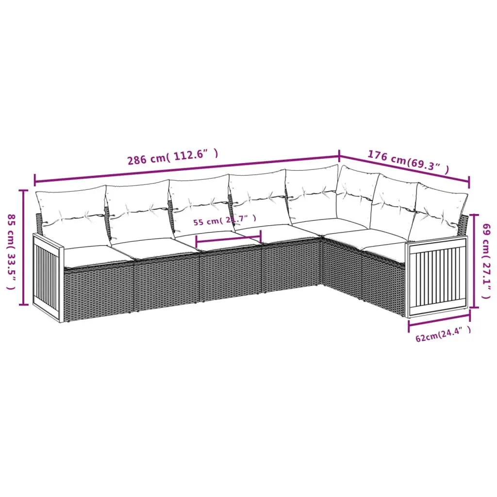 7 Piece Garden Sofa Set PE Rattan Outdoor Patio Furniture with Cushions Black