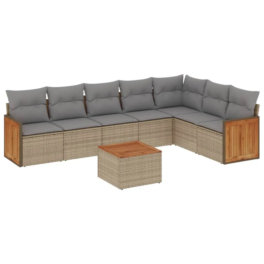Garden Sofa Set PE Rattan 8 Piece Outdoor Furniture Patio Seating Beige