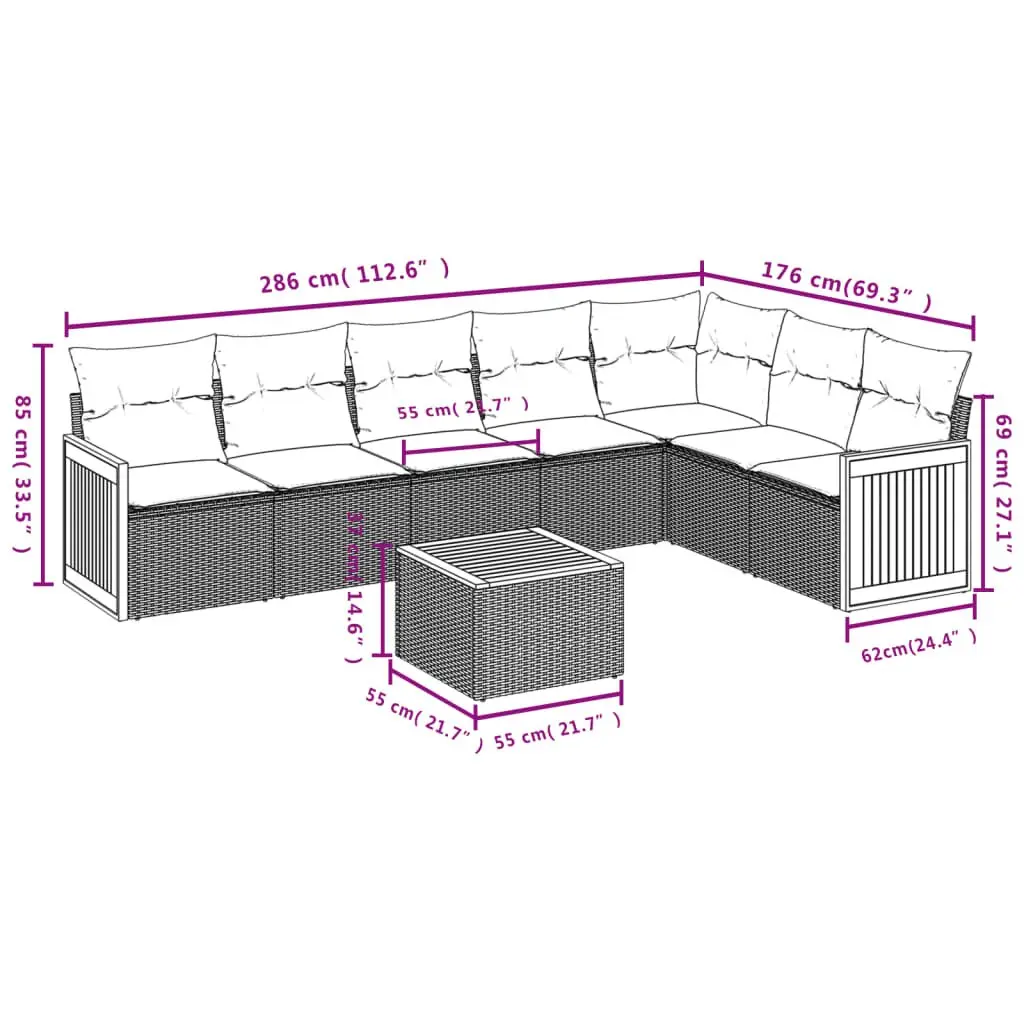 Garden Sofa Set PE Rattan 8 Piece Outdoor Furniture Patio Seating Beige