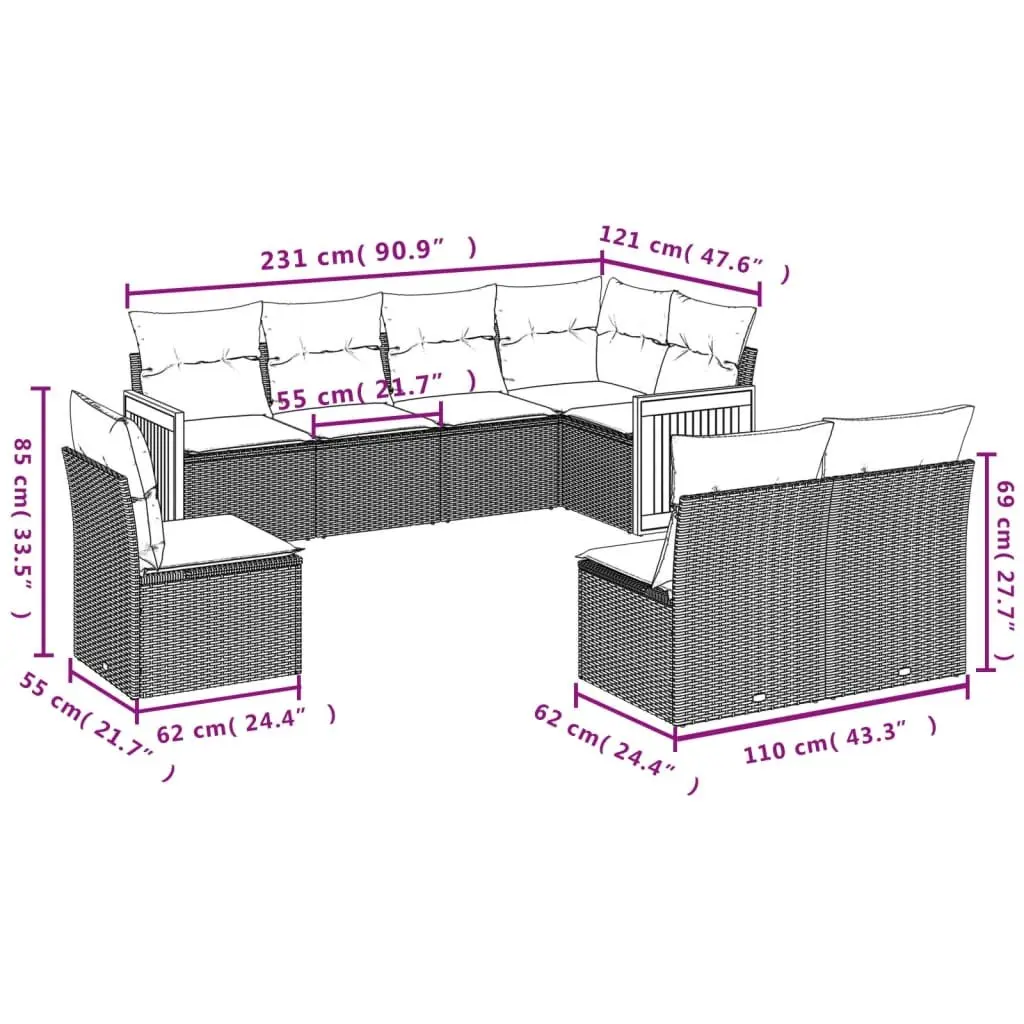Outdoor Garden Sofa Set 8 Piece Modular Patio Furniture with Cushions Black